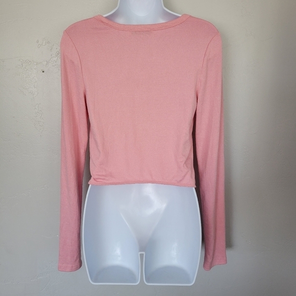 Wilfred Free Women's Medium Baby Pink Long Sleeve Shirt Knot Front Soft Crop - Picture 5 of 7